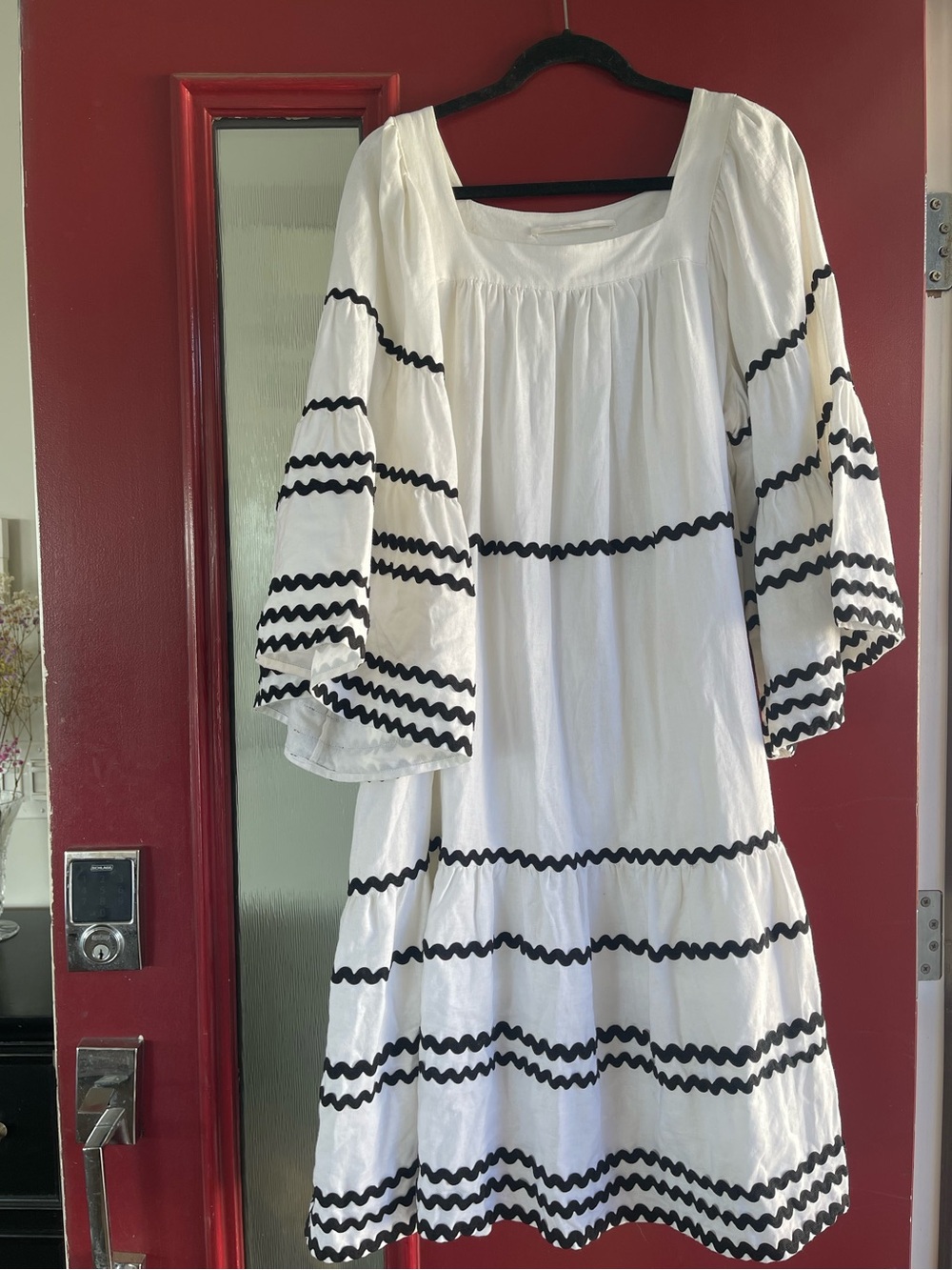 Lisa Marie Fernandez for Target white linen-blend dress with black ric-rac trim.